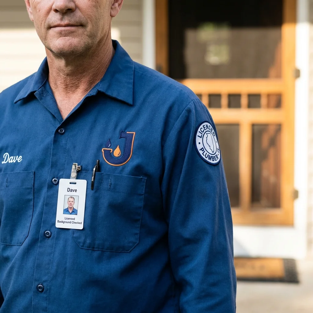 Licensed plumber showing ID badge in Saint Marys, KS