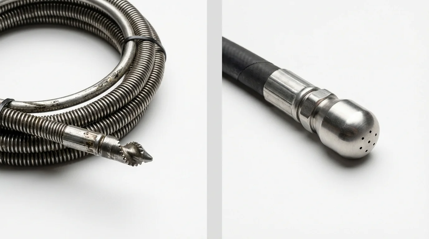 Drain snake cable and hydro jetting nozzle used for drain cleaning in Saint Marys, KS