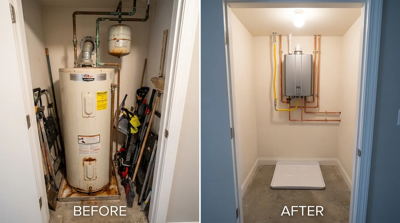 Tank water heater versus wall-mounted tankless unit comparison for Saint Marys, KS homeowners